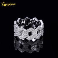 Bague Hip-Hop Moissanite Bagues Cubaines Iced Out 2 Rangs Diamants Argent 925 Bijoux Moissanite Prix Usine en Gros en Stock