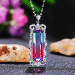 Collana con ciondolo in pietra colorata sfumata per donna, elegante regalo di gioielli alla moda per feste - Product Image 2