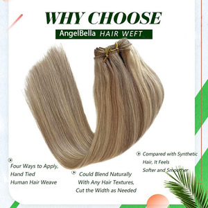 AngelBella trama legata a mano 14-32 pollici 100G cucire le estensioni dei capelli 18/60 <span class=keywords><strong>biondo</strong></span> <span class=keywords><strong>cenere</strong></span> a <span class=keywords><strong>biondo</strong></span> platino estensioni trame capelli umani - Product Image 5