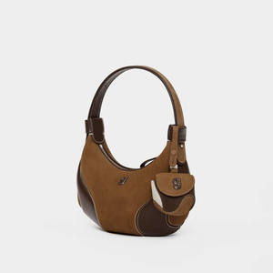 Bolso Bandolera de Cuero Genuino para Mujer, Diseño de Dos Correas con Cierre, Compartimento para Teléfono Móvil, Diseño de Color en Contraste de Algodón - Product Image 1