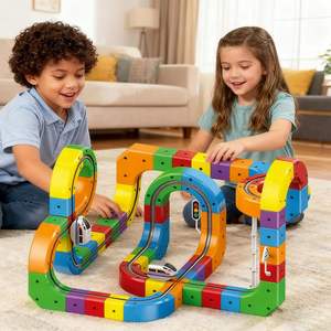 Jouet créatif de construction 3D avec rail magnétique et voitures, 81 pièces, avec véhicule motorisé pour un jeu imaginatif, à partir de 6 ans - Product Image 3