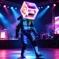 Costume de robot LED Cube Head lumineux pour scène, idéal pour boîte de nuit, festival de musique, DJ, fête, événement cosplay, tenue de performance lumineuse