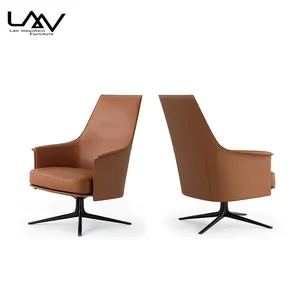 Modern eğlence ofis otel fauteuil şezlong mobilya yüksek geri kahverengi deri oturma odası döner şezlong