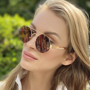 Sunway Eyewear Customization Custom Designer Logo Punk Style Double Bridge Sun Glasses Round Fashion Women Mens Metal Sunglasses - Product Image 2