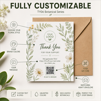 Carte de Remerciement Florale Botanique en Papier Texturé 300gsm pour Emballages Faits Main de Fleuristes, Faible MOQ 200