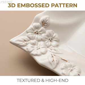 Service de vaisselle carré en <span class=keywords><strong>porcelaine</strong></span> blanche, vente en gros, <span class=keywords><strong>assiette</strong></span> en céramique à bord doré avec motif floral 3D en relief pour mariages et banquets d'hôtel - Product Image 4
