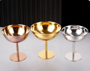 Ciotola per gelato a forma di calice in acciaio inossidabile con gambo | Tazza da Dessert di fascia alta color metallo per Café e feste - Product Image 3