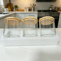Offre Spéciale : Ensemble de Rangement Rond en Verre Transparent, Hermétique, pour Cuisine, avec Plateau et Couvercle en Bois, et Cuillère – Bocaux à Épices en Verre