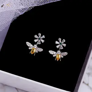 Fashion Jewelry Factory Wholesale Price KYED0335 CZ Earrings Bee shape 3A Zircon cute earring for girl women