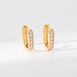 Pendientes de nicho de circonita completa en forma de U para mujer elegantes a la moda, aro cuadrado versátil con incrustaciones de diamantes, Ideas de regalo de moda - Product Image 3