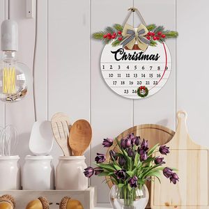 Liste de Noël Bienvenue porte signes Noël jusqu'à rond <span class=keywords><strong>calendrier</strong></span> en bois porte d'entrée pays maison murs décorés de couronnes - Product Image 4