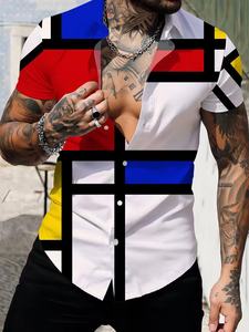 Camicie da <span class=keywords><strong>uomo</strong></span> a maniche corte oversize con stampa a <span class=keywords><strong>righe</strong></span> 3D, casual, da tutti i giorni, stile street, con motivo a fiori, semplici - Product Image 3