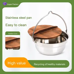 Poignée en bois en acier inoxydable populaire <span class=keywords><strong>Camping</strong></span> voyage four <span class=keywords><strong>hollandais</strong></span> batterie de cuisine ensemble confiture marmite avec poignée suspendue Maslin Pan - Product Image 5