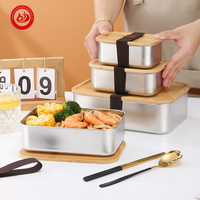 Récipient alimentaire boîte à bento en bambou personnalisée boîte à lunch scolaire en acier inoxydable avec couvercles en bois produits en bambou personnalisés