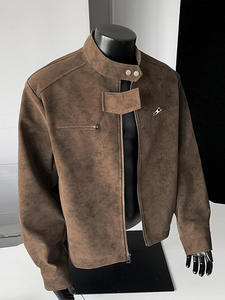 <span class=keywords><strong>Giacca</strong></span> in <span class=keywords><strong>Pelle</strong></span> Stile Retrò Americano con Colletto alla Coreana per <span class=keywords><strong>Uomo</strong></span>, Cappotto <span class=keywords><strong>Oversize</strong></span> con Cerniera Primaverile e Autunnale, <span class=keywords><strong>Giacca</strong></span> Casual Vintage in Ecopelle - Product Image 1