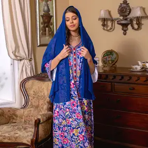 2534 Kuwii Lente Bloemen Kaftan Abaya Dubai Satiijn Islamic Kleding Habaya Dubai Vrouwen Moslim Jurk Jalabiya Voor Vrouwen Etnische