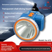 Lampe frontale LED d'urgence extérieure IP65 transparente, double batterie au lithium, longue autonomie, pour plongée et piscine