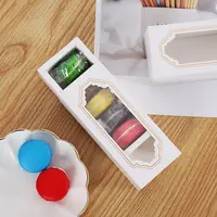 מותאם אישית לוגו קרטון נייר מזון Macaron תיבת חבילה מתקפל עם ברור PVC חלון קרון לקחת משם תיבת מזון