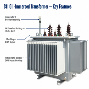 Transformateur de puissance immergé dans l'huile Wanbo-488 S11 à faible perte, avec noyau en acier silicé orienté dans les grains et enroulement en cuivre ONAN, 10kV 35kV - Product Image 3