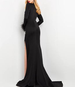 Di alta qualità primavera estate Custom scollo a V <span class=keywords><strong>con</strong></span> polsino a maniche lunghe <span class=keywords><strong>con</strong></span> <span class=keywords><strong>spacco</strong></span> <span class=keywords><strong>laterale</strong></span> semplici abiti da sera neri - Product Image 5