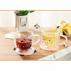 Buona vendita cartone animato animale vetro succo di latte tazza di vetro doppia parete tazza di vetro con manico - Product Image 6