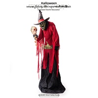 Décoration d'extérieur électrique pour parcs d'attractions : Grande sorcière à cape rouge de 25 m avec capteur infrarouge et crâne, idéale pour Halloween