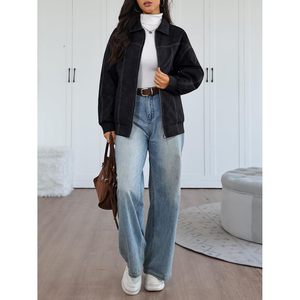 Womens PU Leather Bomber Jacket Oversized Full Sleeve Plus Size Zip Up Motorcycle Style Fall <b>Winter</b> Outerwear - Product Image 5