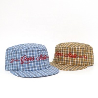 Gorra Plana Personalizada con Logotipo Bordado, Estilo Japonés a Cuadros, Gorra Vintage Sublimada con Diseño a Cuadros para Chicas y Mujeres