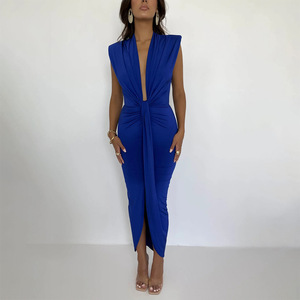 Soldes d'<span class=keywords><strong>été</strong></span> <span class=keywords><strong>2022</strong></span> : Nouvelle robe plissée à col en V pour femme, sexy, taille haute, longue - Product Image 2