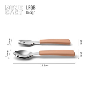 Commercio all'ingrosso Set forchetta cucchiaio in Silicone per bambini BPA Free Baby Led svezzamento alimentazione in acciaio inox solido cucchiaio per bambini - Product Image 2
