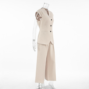 2025 primavera gilet <span class=keywords><strong>canguro</strong></span> kaki di moda francese pantaloni larghi due pezzi donna pendolare Career Suit - Product Image 2