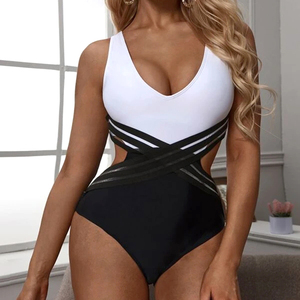 Blanco y negro. Dos Tono de malla en contraste nueva llegada mono mujeres Sexy de una sola pieza traje de baño - Product Image 1