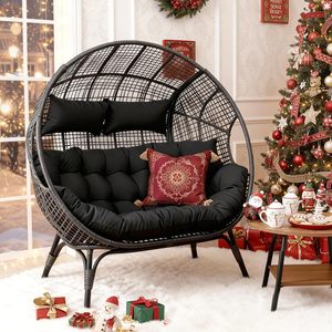 Fauteuil double BULEXYARD, design bohème, en osier résistant aux intempéries, 680 lb, 2 places, gris foncé, coussin épais, fauteuil inclinable surdimensionné - Product Image 4