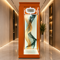 Cabine panoramique élévatrice avec verre trempé incurvé, cadre en acier finition titane, éclairage LED décoratif et sol en marbre
