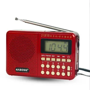 Kapal Gratis Radio FM/AM/SW 21 Band Kunci Digital Pilihan Mini Telescopic Antena Kantong MP3 TF USB Receiver Speaker