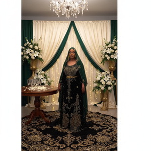 Authentique Dirac somalien traditionnel de luxe, coupe ajustée, élégant, tenue de mariage africaine pour mariées, riche broderie en coton, soie et polyester - Product Image 3