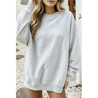 Sweat-shirt ample à col rond pour femme, à manches longues, motif carreaux vichy color block, coupe tunique, broderie personnalisée