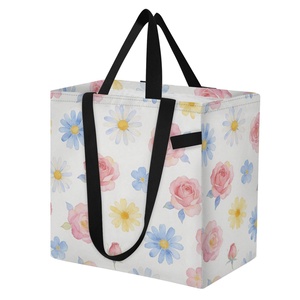 Bolso de Mano Acolchado de Poliéster de Gran Capacidad Reutilizable para Mujer con Estampado Floral de Acuarela Hawaiana y Logotipo Personalizado - Product Image 2