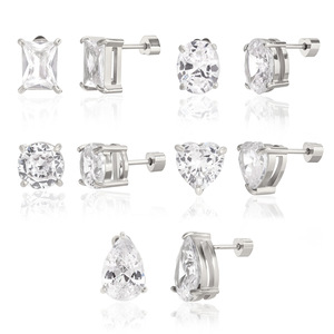 Pendientes de circonita blanca de acero inoxidable con engaste de garra, redondos, geométricos, para uso diario, para mujer - Product Image 5