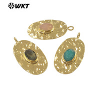 WT-P2104 Design original, plaqué or 18 carats avec pierres précieuses naturelles, pendentifs ovales longs en métal pour femmes, collier simple