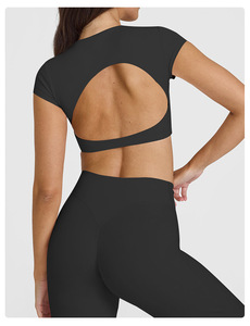 Nuovo Set Yoga da <span class=keywords><strong>Donna</strong></span>, Tuta Sportiva con Top Corto a Maniche Corte e Leggings, Asciugatura Rapida, Abbigliamento Sportivo per <span class=keywords><strong>Fitness</strong></span> e Corsa - Product Image 6