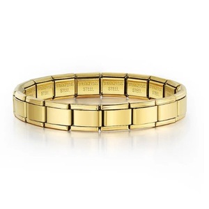 Pulsera de módulo chapado en oro al vacío de acero inoxidable HS0021 con banda elástica desmontable. Pulsera de encanto impermeable italiana - Product Image 6