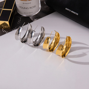 Minimalist Concave <b>Moon</b> C <b>Ring</b> Hoop Earrings 18K Gold Stainless Steel Geometric Design For Women Fashion Jewelry - Product Image 3