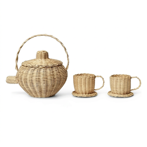 Handmade Bamboo & Rattan Toy <b>Kitchen</b> Set for 2-4 Year Olds Montessori Pretend <b>Play</b> Tea Set Natural Wicker Unisex - Product Image 1