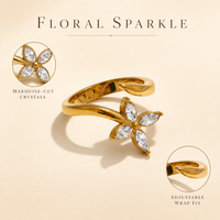 FANKE Nouvelle Arrivée Bague Ouverte Tendance Fleur en Zircon Brillant Plaqué Or 18K Acier Inoxydable Réglable Bijoux Femme