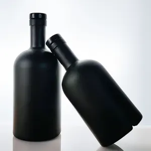 Mat siyah kap Gin cam şişe boş 100ml 375ml 500ml 750ml 1000ml cam zeytinyağı cam votka viski şarap mantarlı şişe