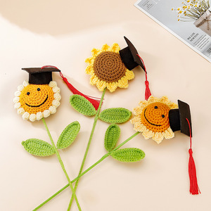 Sombrero Académico de Graduación con Girasol Sonriente, <span class=keywords><strong>Flores</strong></span> Artificiales Tejidas a Mano, para la Ceremonia de Graduación de Estudiantes - Product Image 5