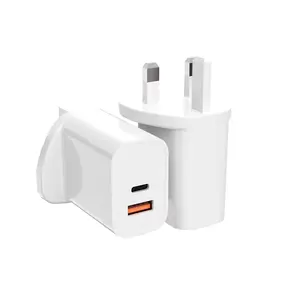 UK Plug QC3.0 PD Type C 20W Charger Adapter Fast Charging USB C Phone Charger Dual Port Wall Charger for iPhone Samsang