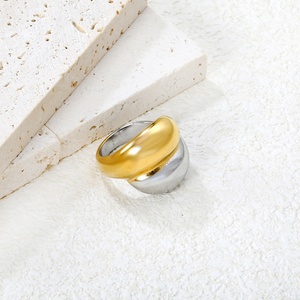 Water Droplet Glossy Asymmetrical Stainless Steel Chunky <b>Opening</b> <b>Ring</b> Mix Two Colors Layered Wedding Engagement <b>Rings</b> for Women - Product Image 2
