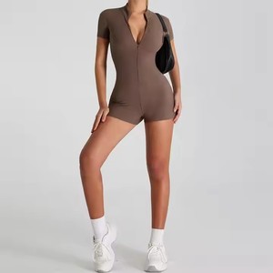Combinaison solide personnalisée pour femmes, tenue de <span class=keywords><strong>sport</strong></span> active, barboteuse d'entraînement, vêtements de <span class=keywords><strong>sport</strong></span> moulants, combinaison de yoga grande taille à fermeture éclair sur le devant - Product Image 6